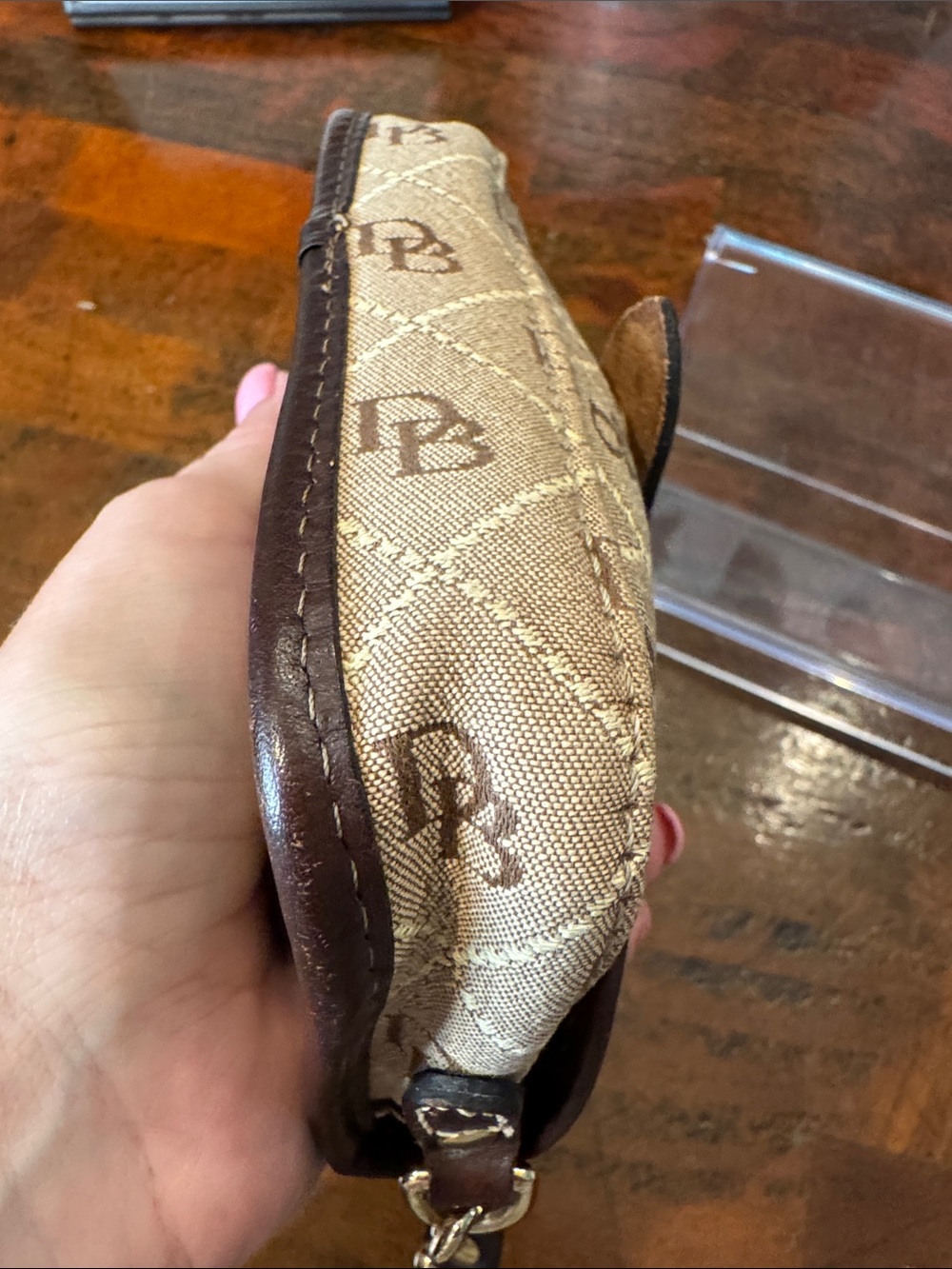 Dooney & Bourke Beige & Brown Logo Wristlet - Picture 5 of 9